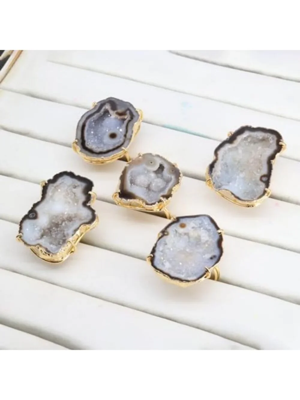 Sparkling Adjustable Gold Plated Druzy Geode Ring for Women - Handmade Statement
